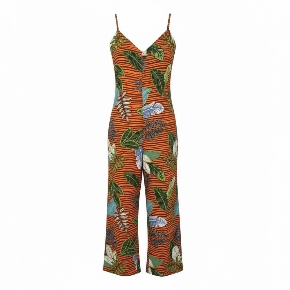 Cotton On Womens Jumpsuit L Wide Leg Tropical Jungle Boho‎ Island Vacation